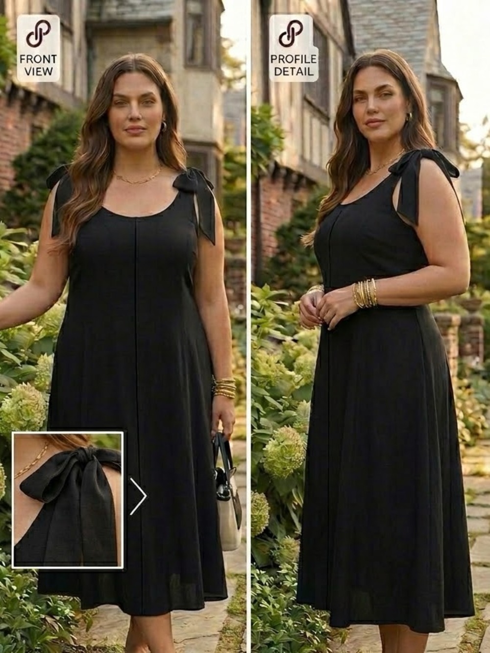 Essential Black Flowy Plus Size Midi Dress /Cover Up + Flirty Tie Straps
